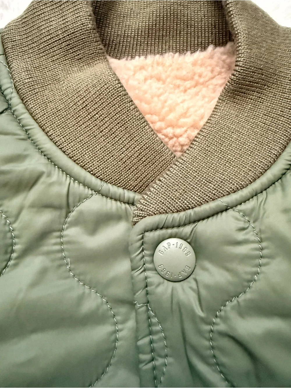 Gap Reversible Kids Olive Green Quilted Sherpa Fleece Jacket Size 3T
